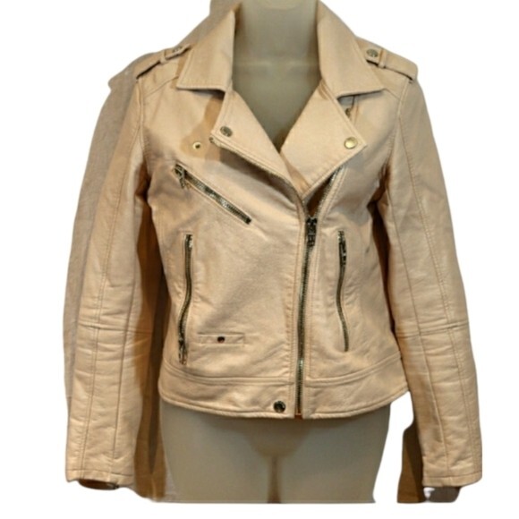 Blank NYC Cropped Cream Vegan Leather Jacket Small - Picture 1 of 14